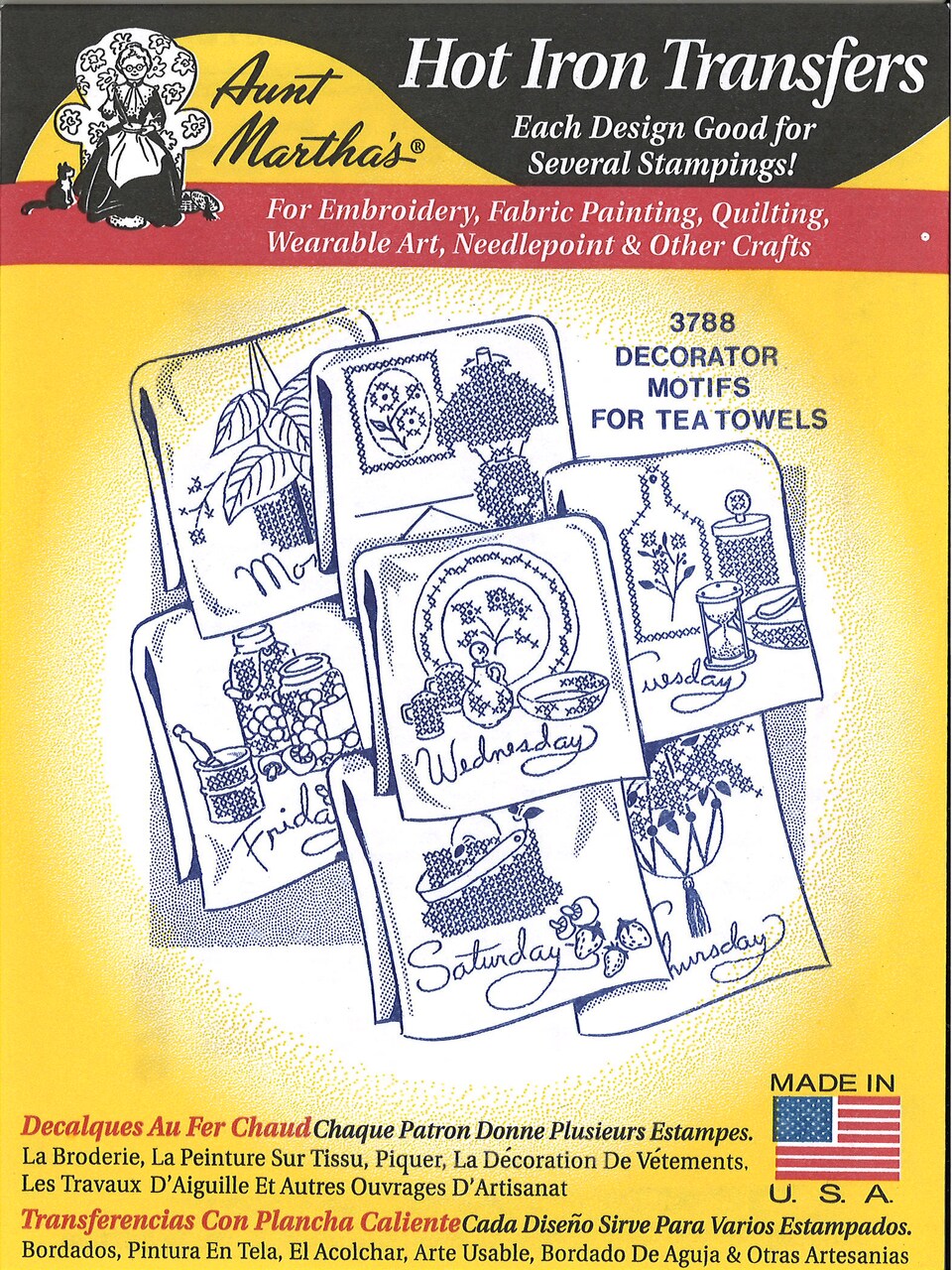 Aunt Martha's Decorator Motifs for Tea Towels 3788 embroidery iron on pattern